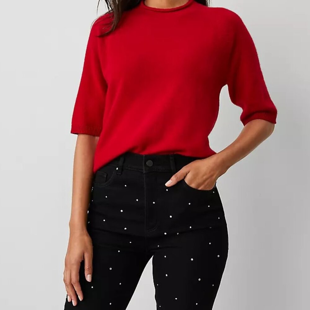 NWT Ann Taylor Cashmere Roll Neck Sweater Tee Size L